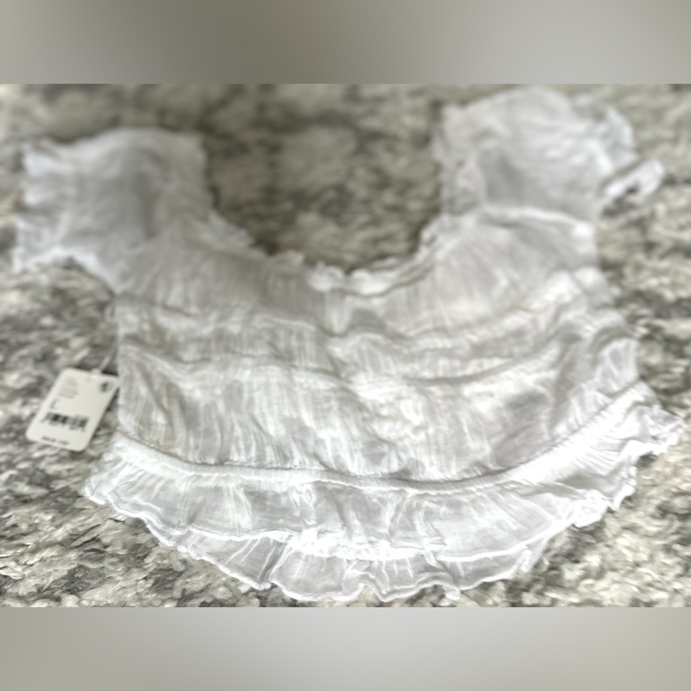 Free People White Off-Shoulder Ruffle Top - Picture 9 of 15